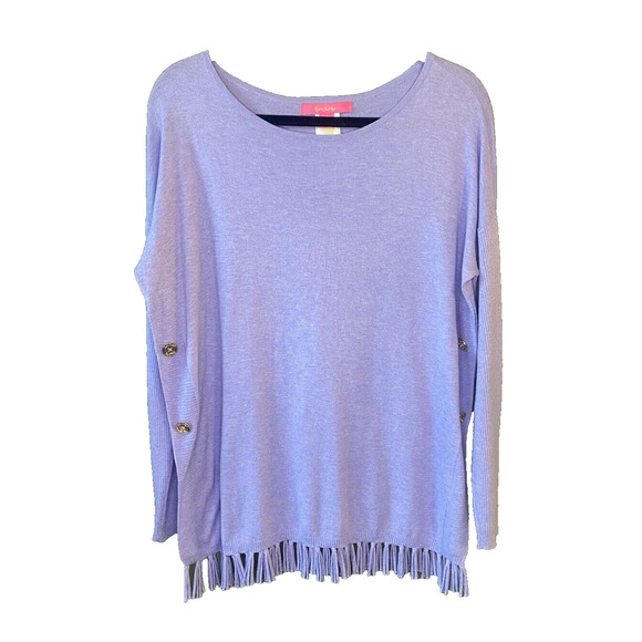 Lilly Pulitzer Sweater Womens Size Small Blue Fringe Cozy Long Sleeve Pullover - Picture 2 of 11